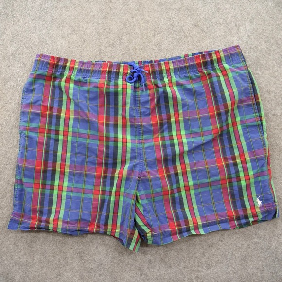 Polo Ralph Lauren Shorts Mens Extra Large Blue Red Plaid Lined Elastic Waist - Picture 1 of 12